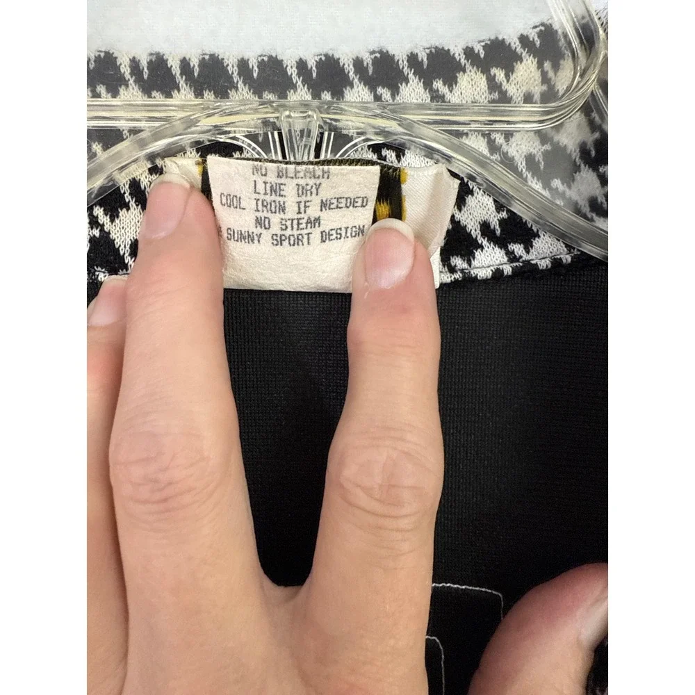 Vintage Sunny Sport Black White Houndstooth Jacket Greek Key Cropped‎ Blazer M